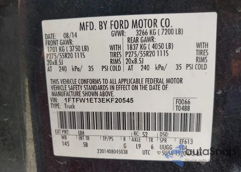 2014 Ford F-150 Fx4 z USA, uszkodzony, nr VIN 1FTFW1ET3EKF20545